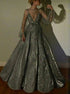Jewel Long Sleeves Sliver Ball Gown Prom Dresses LBQ1803